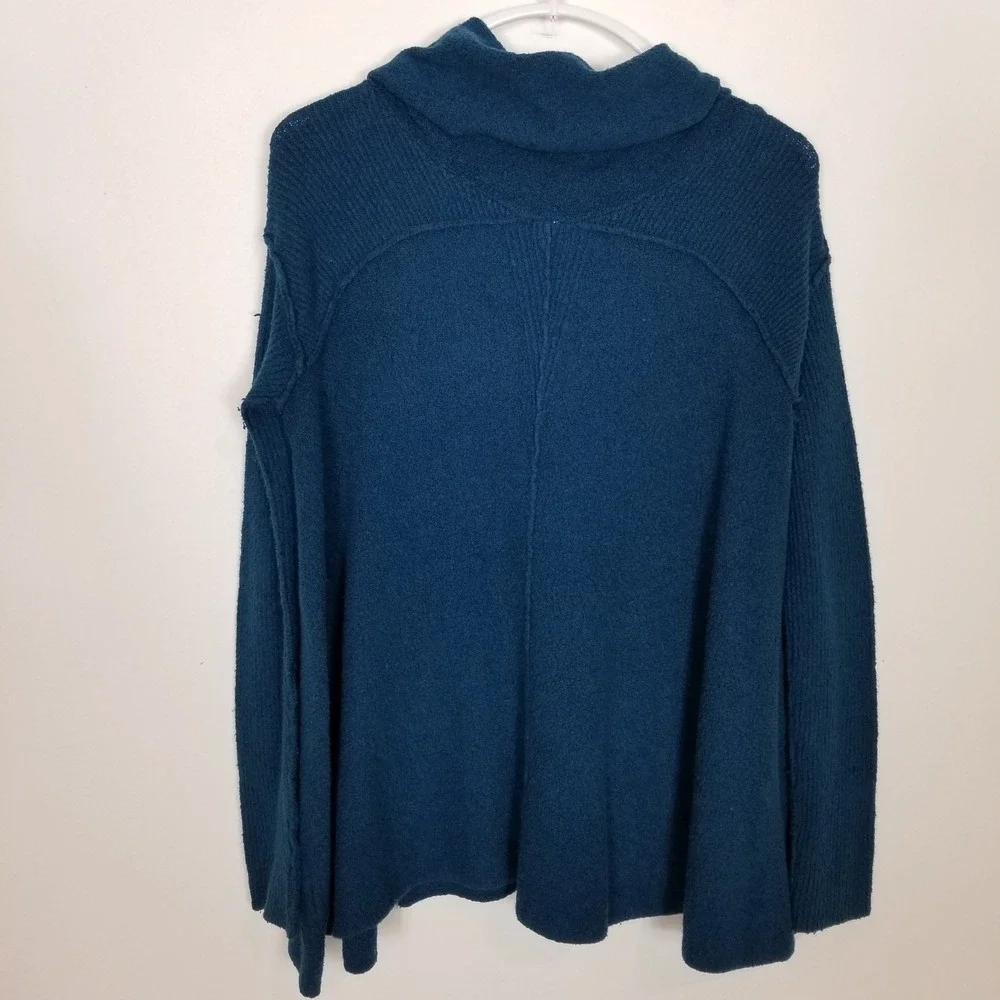 Free People Women‎ Strawberry Fields Cowl Neck Sweater Sz M Teal Blue Boho